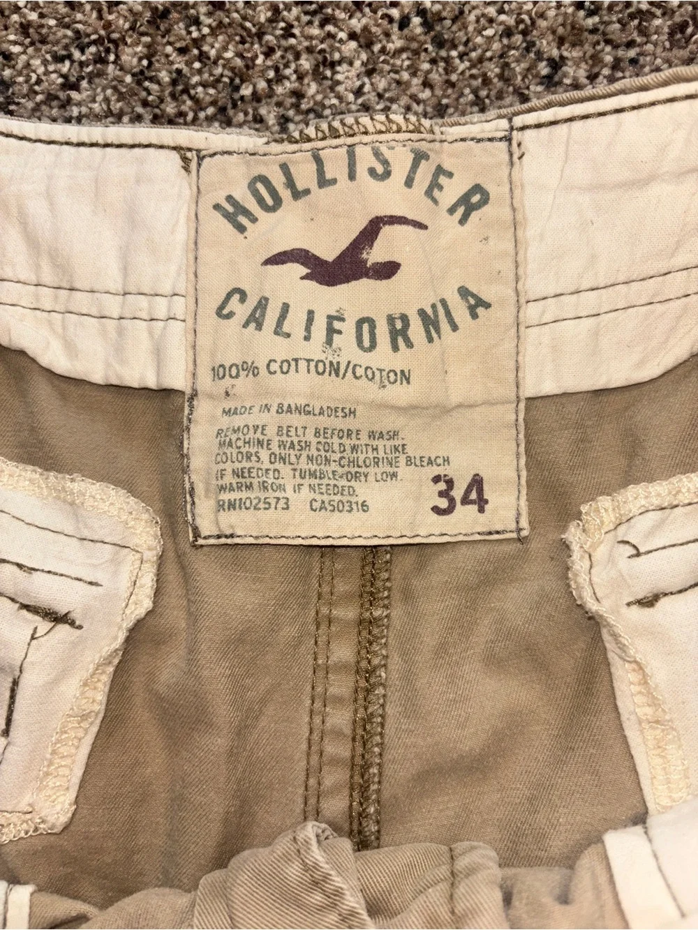 Hollister Cargo Shorts Men's Size 34 Beige Heavy Y2K Pockets Utility Skater Surf